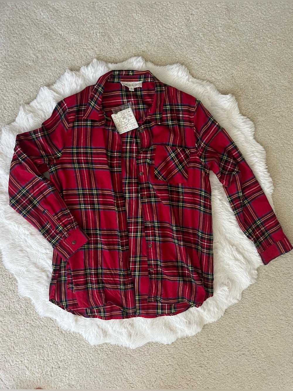 ✨NWT Hippie Rose Red Tartan Plaid Soft Flannel Button Down Shirt | Medium